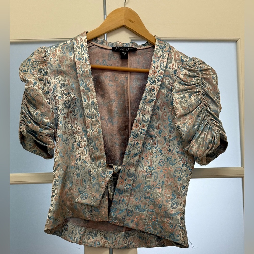 Betsey Johnson Blue and Gold Puff Sleeve Blazer